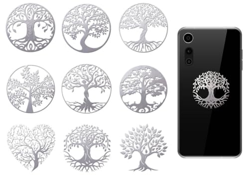 OLYCRAFT 9Pcs Silver Metal Stickers Tree of Life Metal Sticker Self Adhesive Stickers Decorative Heart Tree Epoxy Sticker Pyramid Decals for DIY Scrapbooks Epoxy Resin Decoration - 4x4cm