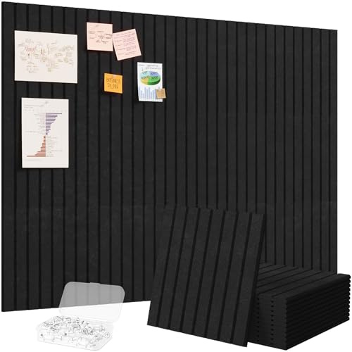 Lifewit Large Felt Pin Board with Self-Adhesive 120X90cm-12 Pack for Wall | Cork Board for Walls Alternative, Notice Boards with 50 Pushpins, Bulletin Board for Classroom Home Office Decor, Black