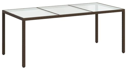 Tomostar Garten-Esstisch, Gartentisch, Braun, 190 x 90 x 75 cm, Hartglas/Polyrattan