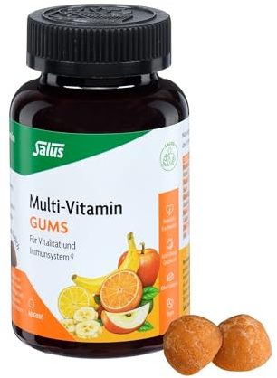 Salus Multi-Vitamin Gums – Vitamin Power a) to go – für Vitalität & Immunystem mit Vitamin A & Zink - 85% Fruchtgehalt - vegan, ohne Gelatine & Farbstoffe - Apfel-Orange Geschmack - 60 Gums