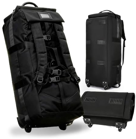 90L Reisetasche mit Rollen Groß, 3-in-1 Rucksack mit Rollen, Sporttasche mit Rollen, Trolley Reisetasche, wasserabweisende Oxford Tasche, 360° Rollen, für Camping, Reisen, Sport (80x33x30 cm)