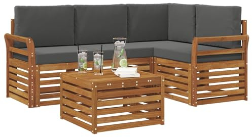 vidaXL Möbelsets mit Kissen 5 pcs Natur und Anthrazit Holzwerkstoff, Moderne Gartensofa-Gruppe, stylische Möbel, gemütliche Lounge, Akazie und Holz für die Terrasse
