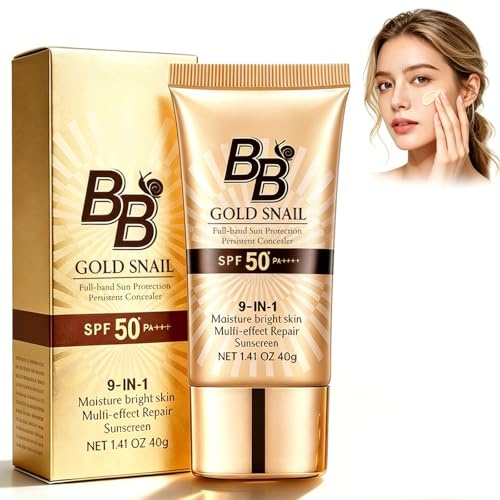 Gold Snail BB Creme 01# Naturton,Getönte Tagescreme mit LSF 50+ PA++++, Hohe Deckkraft und Öl-Kontrolle,Feuchtigkeitsspendend,Wasserfest,Natürliches Finish Make-up Grundierung, 40g