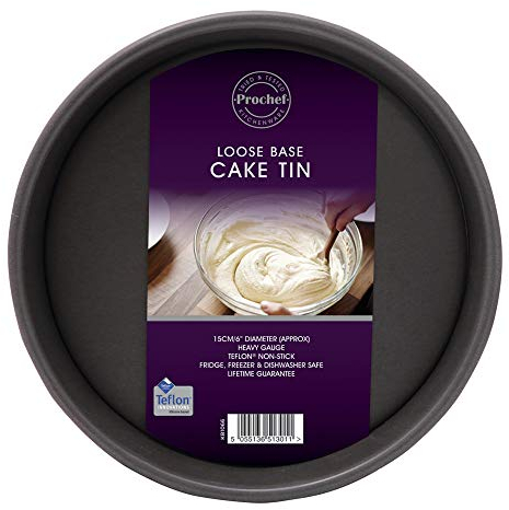 Prochef KB1067 8-inch Teflon Shallow Loose Base Cake Tin, Graphite , Grey, Medium