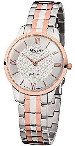 Regent Damen-Armbanduhr Analog Quarz One Size, silberfarben, Silber/rosé/Bicolor