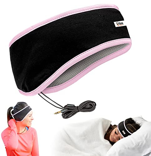CozyPhones Sleep Headphones & Travel Bag, Lycra Cool Mesh Lining and Ultra Thin Speakers. Perfect for Sleeping, Sports, Air Travel, Meditation and Relaxation - PINK