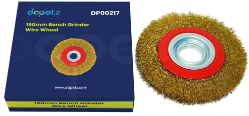 Dapetz 150mm 6 Bench Grinder Wire Wheel - Brassed Crimped Steel Wire Bristles - 10pcs Adaptor Rings - Cleaning, Derusting, Polishing