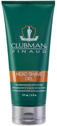 Clubman Pinaud Head Shave Gel for Men – Clear Moisturizing Shaving Gel for Men, Hydrating Facial Hair for Sensitive Skin, Barber Supplies, 6 fl oz