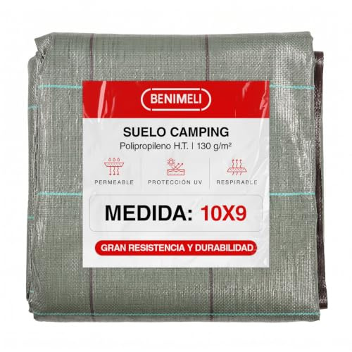 Benimeli Suelo de Camping | Alfombra de Lonas | Malla Ocultación (10x9 m) | Alfombra de Lonas Exterior Anti-UV 130 g/m² · Con Ojetes · Cobertura Piscina y Malla Ocultación Jardín · Verde