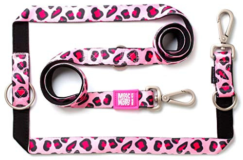 Max & Molly Multifunktions Hundeleine 2m mit 2 Karabinern, Leopard Pink/XS Umhängeleine Gepolstert, Sicher & Flexibel – Komfort für deinen treuen Begleiter