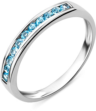 MIORE Ring Damen Weißgold 9 Karat / 375 Gold Blauer Topas (52 (16.6))