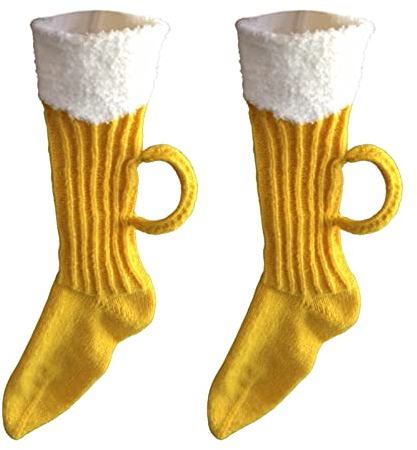 Facynde Bier Socken, Lustige Socken Mit Griff Auf Der Rückseite Interessante Unisex-Slipper-Socken | Neuartige Herrensocken Für Feiertags (Gelb)