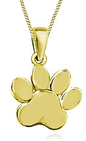Goldene Tierpfote Pfötchen Anhänger mit Kette 925 Echt Silber + 24K Vergoldet Pfote 45 cm