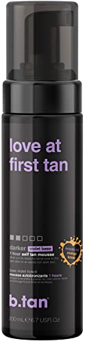 b.tan Espuma Autobronceadora Base de Color Violeta más Oscuro | Love At First Tan - 1 hora, Olvida los Tonos Naranjas Sin Olor a Bronceado Falso, Apto para veganos, sin crueldad animal, 200ml