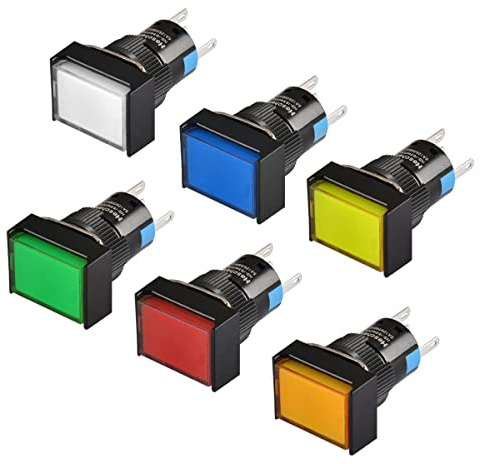 Heschen Interruttore a pulsante rettangolare da 16 mm 1NO 1NC rosso blu giallo bianco verde arancione 220 V lampada LED