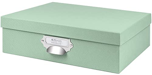 Rössler SOHO Aufbewahrungsbox mit Deckel A4 | Aufbewahrungsbox aus Papier | Bad Organizer | Organizer Küche | Organizer Schminke | Boxen Aufbewahrung | 34 x 26 x 10 cm | 1 Stück | Farbe: Grün | Mint