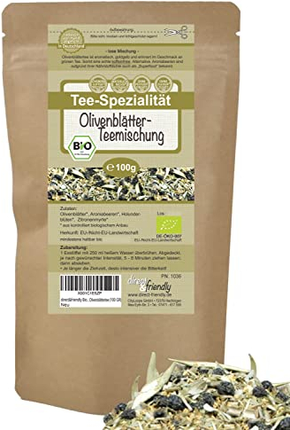 direct&friendly Bio Olivenblätter Teemischung mit Olivenblättern, Aroniabeeren, Holunderblüten und Zitronenmyrte (100 GR)