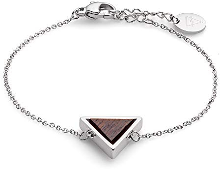Kerbholz Holzschmuck – Geometrics Collection Triangle Bracelet, filigranes Frauen Armband in Silber mit Dreieck Anhänger, Schmuck aus Naturholz, größenverstellbar (Armbandlänge 15 + 2,5 cm)