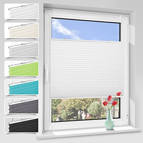 Zarnan Plissee Klemmfix ohne Bohren Weiß 85x120cm(BXH) UV-Schutz Fenster Plissee innen Plisseerollos ohne Bohren Faltrollo mit Klemmträger easyfix Jalousie Sichtschutz und Sonnenschutz
