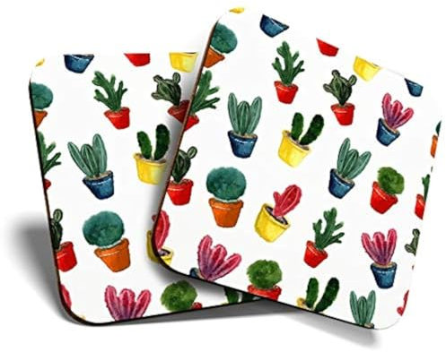 Lot de 2 dessous de verre carrés brillants de qualité pour tout type de table – Cactus Plants Cactus Mexico # 8193
