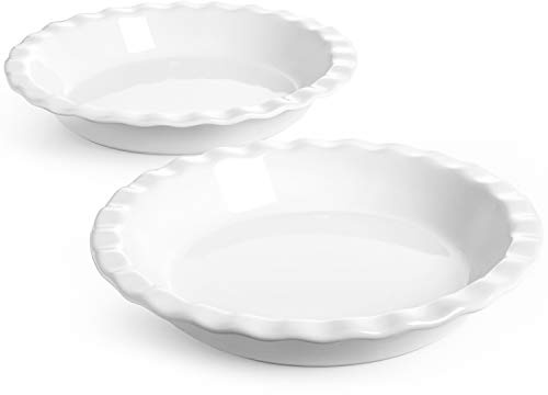 LE TAUCI Ceramic Pie Pans for Baking, 9 Inches Pie Plate for Apple Pie, Round Baking Dish, 36 Ounce Fluted Dish Pie Pan, Set of 2, White