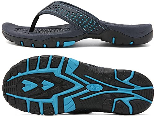 ChayChax Tongs Homme Sandales de Sports Soutien de Voûte Plantaire Flip Flop Chaussures de Plage et Piscine Antidérapant,Bleu,46 EU