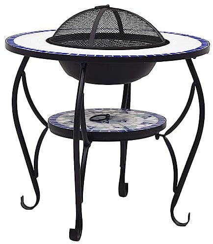 vidaXL Feuerschale Mosaik Feuerstelle Grill Gartenfeuer Feuerkorb Terrassenofen Grillfeuer Garten Terrasse Balkon Blau Weiß 68cm Keramik