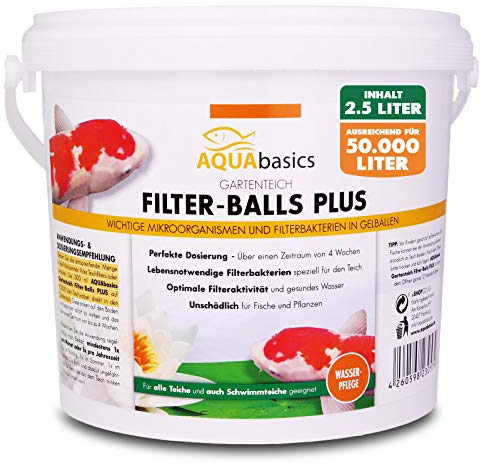 AQUAbasics Gartenteich Filter-Balls Plus enthalten Mikroorganismen, Filterbakterien in Gel-Bällen - Algen, trübes Wasser, schlechte Wasserwerte haben Keine Chance, Größe:2.5 Liter