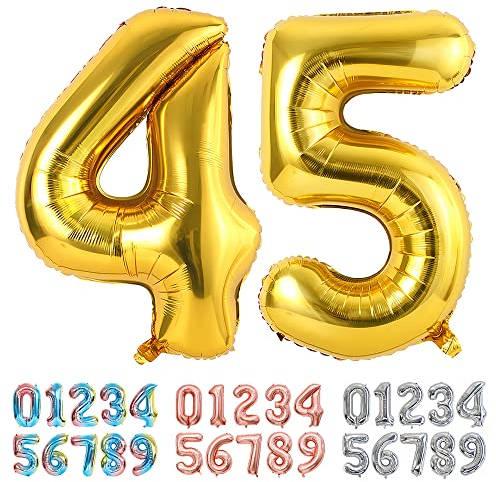 Ponmoo Luftballons Zahlen 45/54 Gold, Riesen Nummer 0 1 2 3 4 5 6 7 8 9 10-19 20-29 30-39 40 50 60 70 80 90 100, groß Folienballons für Hochzeit Jubiläum, Geburtstagsballons Party Dekoration