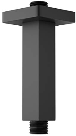 KATAIS Matte Black Shower Arm with Flange, Square - Stainless Steel Ceiling Mounted Extension Pipe for Rainfall Shower Head, 4 inch