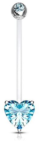 Paula & Fritz® Bauch-nabelpiercing Schwangerschafts-Piercing Zirkonia Bio-Flexibler Stab 316L Chirurgenstahlkugel Stein Bauch-Piercing Nabel Herz Aqua