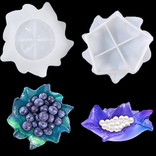 FineInno Silikonform Tablett, Fruit Tray Resin Mold, Blattförmige Schale Gießform, Schmuckständer Epoxidharz Gussformen für Obsttablett Seifenschale Home Decoration (Blattförmige Tablett Form)