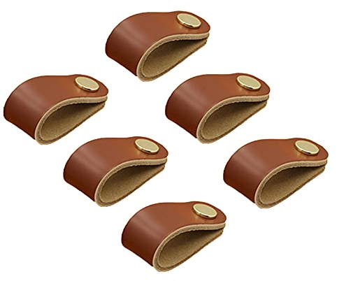 Vulevirtue 6 Stück Ledergriffe Möbel,Ledergriffe,Griffe Möbel Leder Knöpfe Leder Möbel,ledergriffe für möbel,Schubladenknöpfe Leder,öbelgriff Ledergriff mit Schrauben,für Schranktür Wohnkultur(Braun)