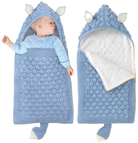 LAWKUL Kinderwagen Decke Neugeborene Wickeldecke Schlafsack Wolle Kinderwagendecke Winter Dick Schlafsäcke für 0-6 Monate Jungen Mädchen Blau