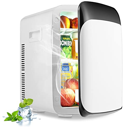 RELAX4LIFE Mini Frigorifero da 15L, Frigorifero Elettrico con Funzione di Raffreddamento e Riscaldamento, Minibar Refrigeratore per Bevande Portatile per Auto e Casa, 33 x 27 x 38 cm (BIANCO)