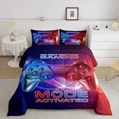 Loussiesd 3D Game Winter Summer Bedspread Galaxy Nebula Blue Red Gradient quilted Set Bed For Bedroom Living Room Kids Boys Game Bed Cover Single Size Novelty Game Controller Down Duvet Insert