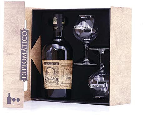 Coffret Rhum Diplomatico seleccion de la familia et 2 verres à rhum - 43° - Bouteille 70cl + 2 verres