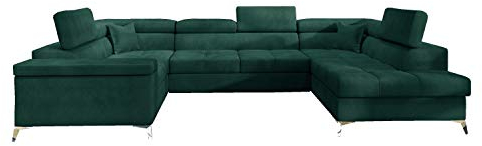 mb-moebel Ecksofa mit Schlaffunktion und Bettkasten | Couch für Wohnzimmer, Schlafsofa Sofagarnitur Sofa Eckcouch U-Form Wohnlandschaft mit Bettfunktion TAHITI (RECHTS, Dunkelgrün)