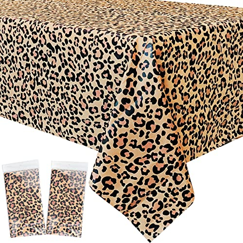 2 Stück Leopard Kunststoff Tischdecke, Leopard Partybedarf, Tier Safari Thema Partydekorationen, Rechteckige Tischdecke für Tier Themen Party, Geburtstagsfeier 137 X 274 cm (1)
