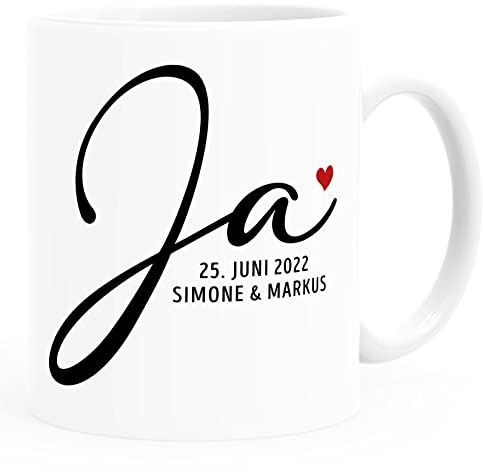 SpecialMe® personalisierte Kaffee-Tasse Geschenk Hochzeit Hochzeitstag Namen und Datum Herz Hochzeitsgeschenk weiß standard