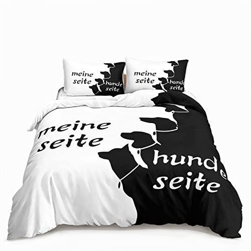 HOTRCR Bettwäsche Hundeseite Meine Seite Schwarz Weiß Romantische Bettwäsche für Paare 3teilig Bettbezug bettwäsche 135*200cm DEW11