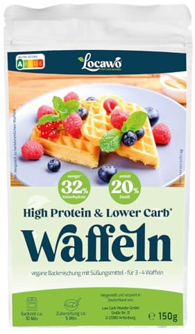 Locawo High Protein & Low Carb Waffel Backmischung | 78% weniger Kohlenhydrate | 90% mehr Proteine | Voller Weizengeschmack | Vegan