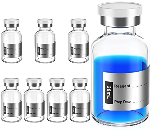 Biomed Solutions Empty Sterile Vial Sealed with Butyl Rubber Stopper and Flip Top Closure,Type 1 Borosilicate Glass Tubing,Individually Packed (20mL 8Pcs)