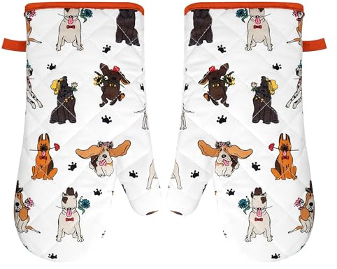 Single Oven Gloves Heat Resistant For Cooking & Baking Set of 2 (Dogs) | Heat Resistant Oven Gloves For Cooking, Baking, Bbq & Grilling With Quick Dry Comfort For Everyday Kitchen Use (Set Of 2)