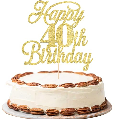 Xsstarmi 1 Pack Happy 40th Birthday Cake Topper Glitter 40 & Fabulous Cheers to 40 Years Old Birthday Cake Pick for Celebrating 40th Birthday Anniversary Party Cake Decorations Supplies Gold