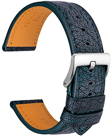 WOCCI 22mm Chevre Uhrenarmband für Herren, Französisches Ziegenleder Armband, Silber Gebürstete Schließe (Royal Blau)