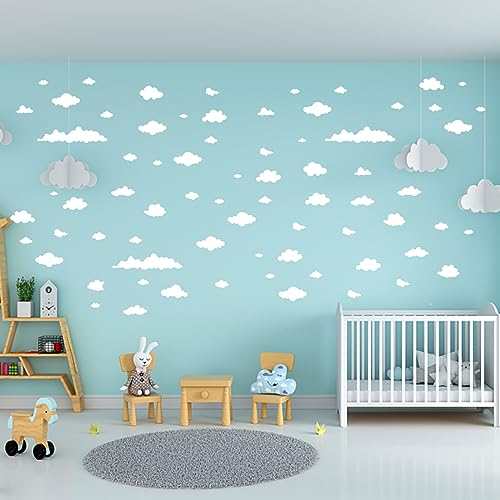 SUPERDANT 48 Stück Weiße Wolke Wandtattoo Aufkleber Kunst Mädchen Wandsticker Wohnzimmer Dekoration Haus Vinyl Wandaufkleber Spielzimmer Tapete Aquarell DIY Für Kinderzimmer Kinderzimmer Schlafzimmer