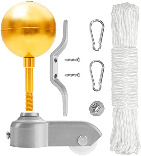 BRUBAKER Fahnenmast Reparaturset - Zubehör Set inkl. Kugel Spitze Gold, Seil, Karabiner, Klampe, Topper aus Aluminium mit Seilrolle, Schrauben + Mutter - Ersatzteile Flaggenmast