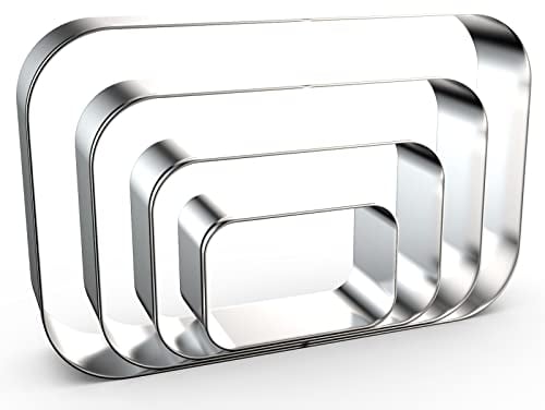 Rounded Rectangle Plaque Cookie Cutter Geometric Set for Baking - 5 Inch, 4 Inch, 3 Inch, 2 Inch - Geometric Frame Plaque Cookie Cutters Shapes Molds - Stainless Steel