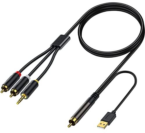 AMANKA DAC Digital zu Analog Audio Koaxial zu L/R RCA Wandler, Koaxial Eingang Analog Stereo RCA L/R und 3.5mm Klinke Ausgangskabel Signalwandler,150cm lang mit Netzadapter für HDTV DVD Sky HDTV Box
